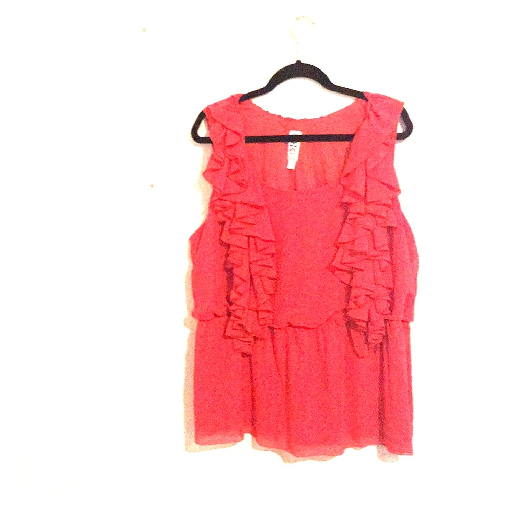 Ruffled coral Mark Bouwer sleeveless blouse 2x